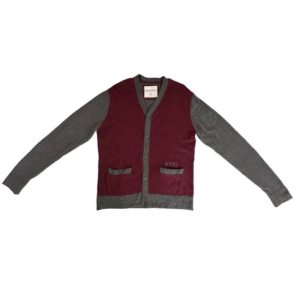 Aeropostale Mens Cardigan Sweater Size Medium Burgundy Gray Wool Blend Button Up - Picture 5 of 8